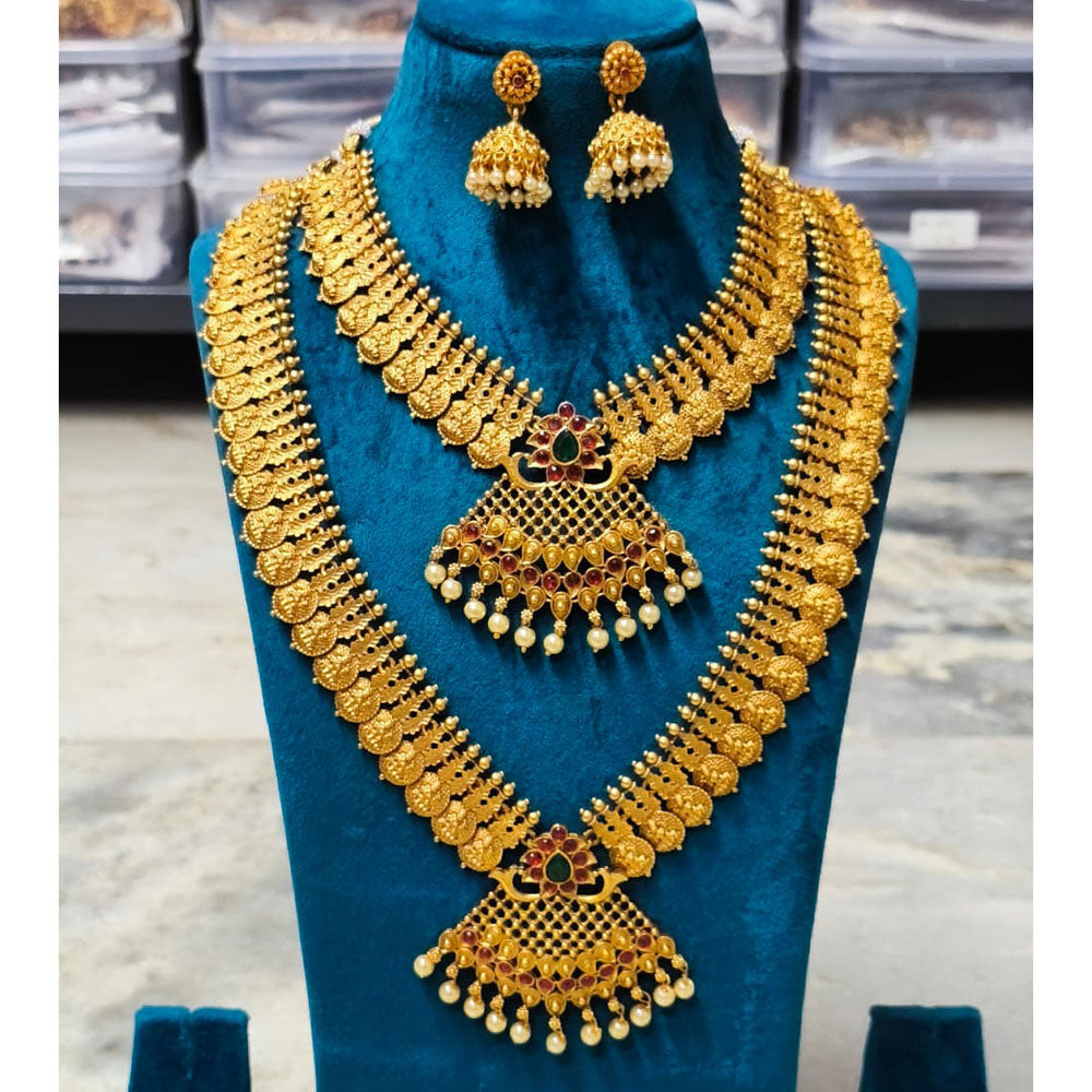 Joyful Jewel Art Matte Royal Look Pota Stone And Temple Double Necklace Set