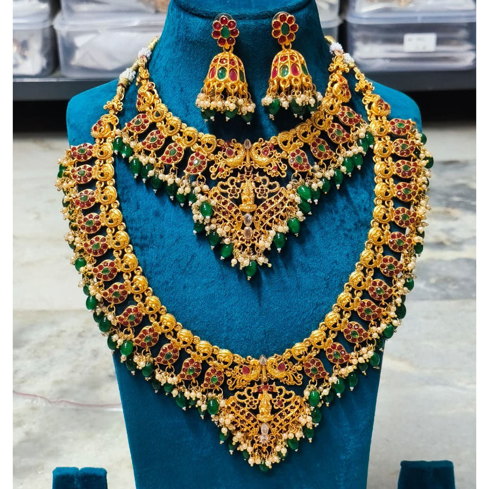 Joyful Jewel Art Matte Royal Look Pota Stone And Temple Double Necklace Set