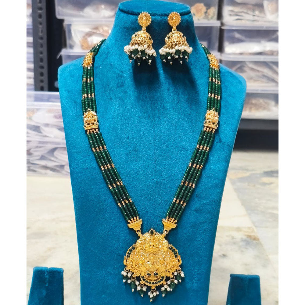 Joyful Jewel Art Heritage Style Matte Pota Stone Temple Long Necklace Set