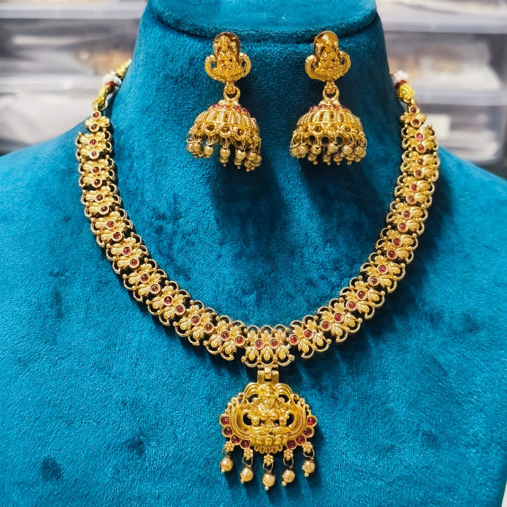 Joyful Jewel Art Traditional Matte Pota Stone And Pearl Temple Necklace Set