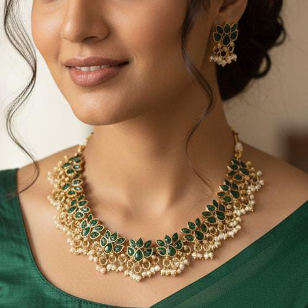 Joyful Jewel Art Traditional Matte Pota Stone And Pearl Necklace Set