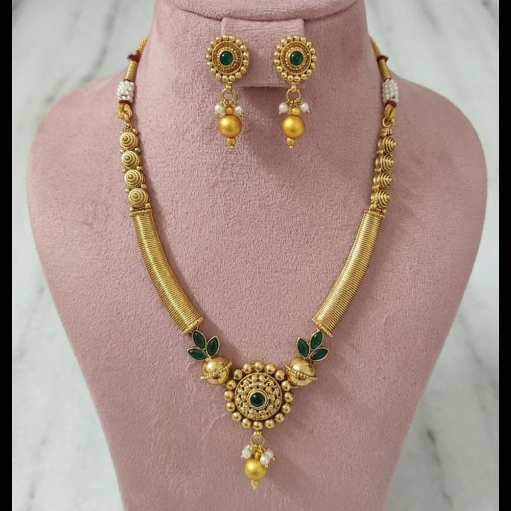 Joyful Jewel Art Traditional Matte Pota Stone And Pearl Necklace Set