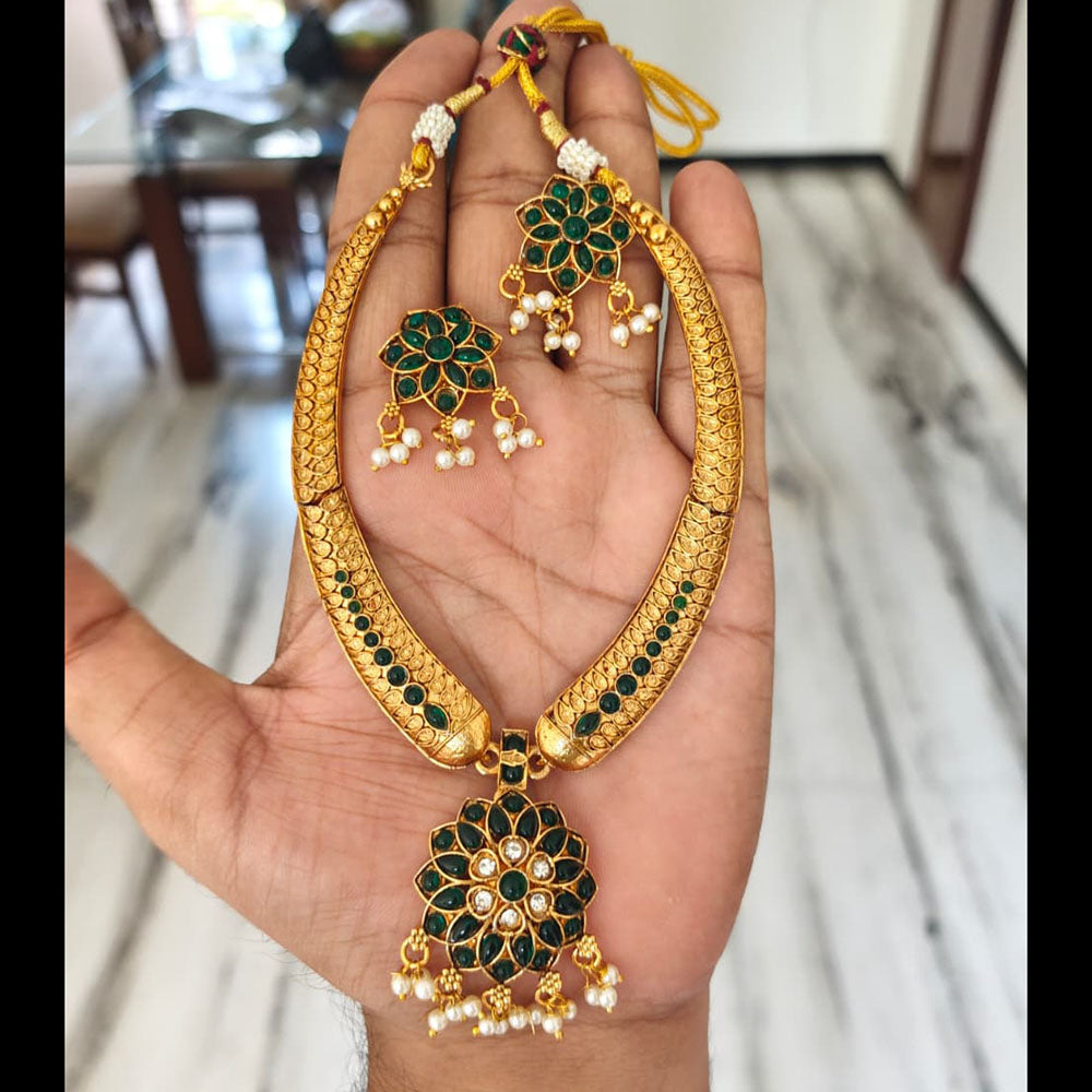 Joyful Jewel Art Traditional Matte Pota Stone And Pearl Necklace Set