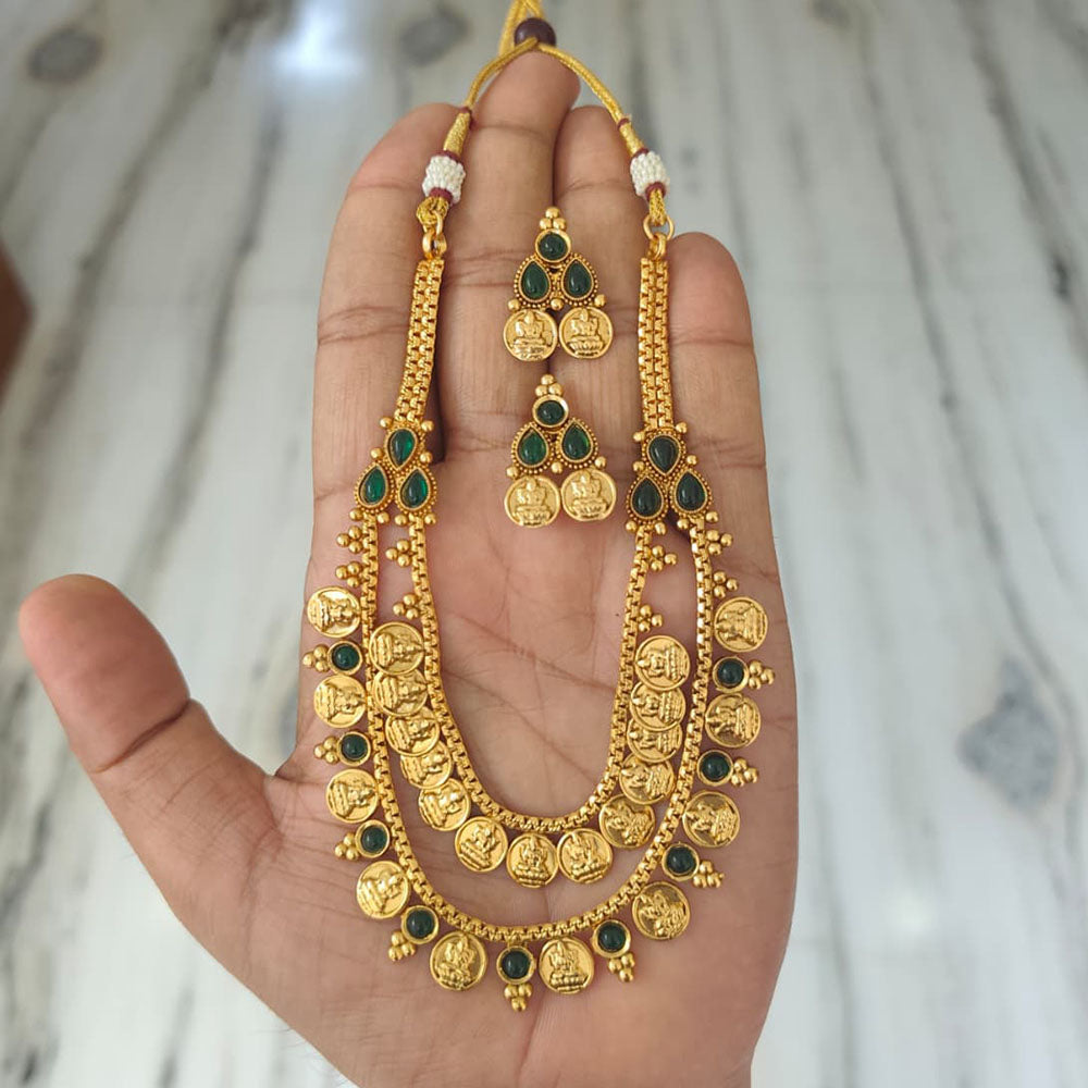 Joyful Jewel Art Traditional Matte Pota Stone And Temple Necklace Set