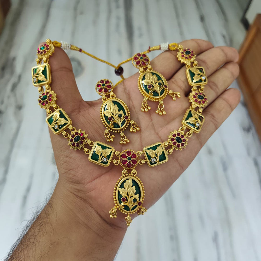 Joyful Jewel Art Traditional Matte Pota Stone And Pearl Necklace Set
