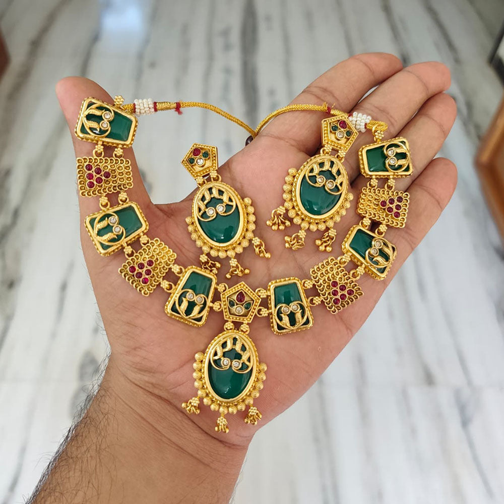 Joyful Jewel Art Traditional Matte Pota Stone And Pearl Necklace Set