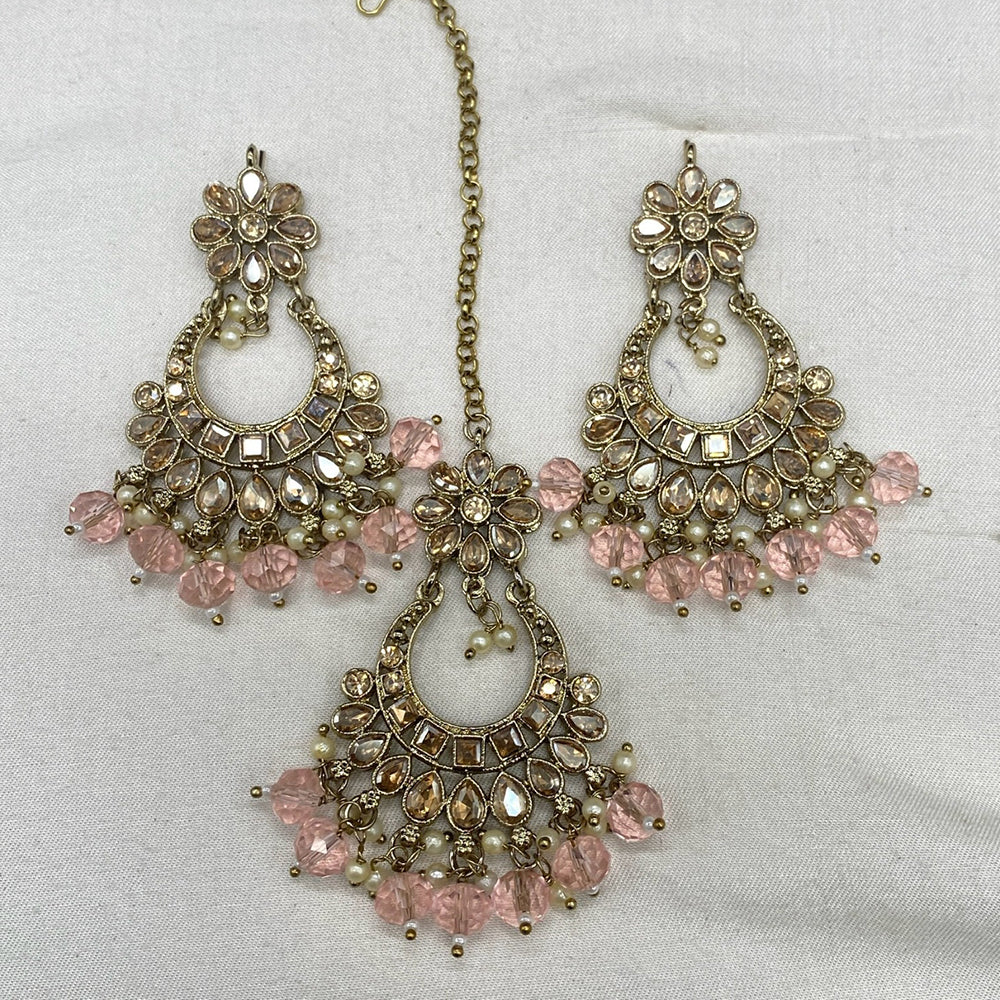 Amoliya Jewels Crystal Stone Earrings With Maangtikka