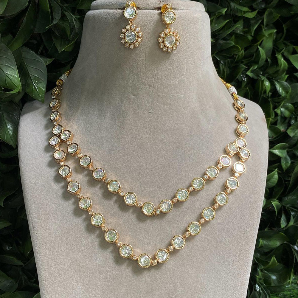 Amoliya Jewels Gold Plated Polki Kundan Stone Necklace Set