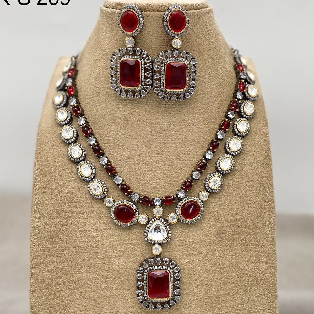 Amoliya Jewels 2 Tone Plated Polki Kundan Stone Necklace Set