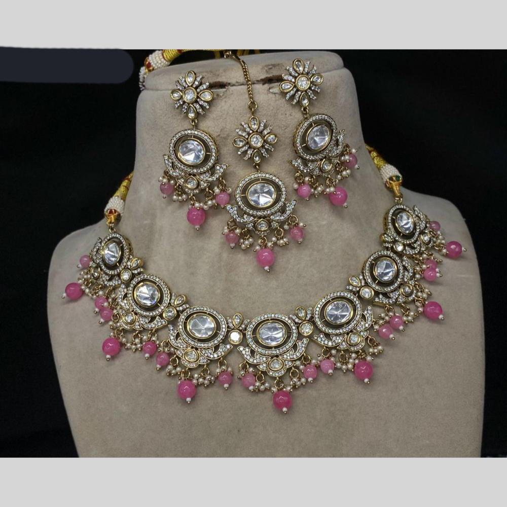 Amoliya Jewels Gold Plated Kundan Stone & Pearls Necklace Set