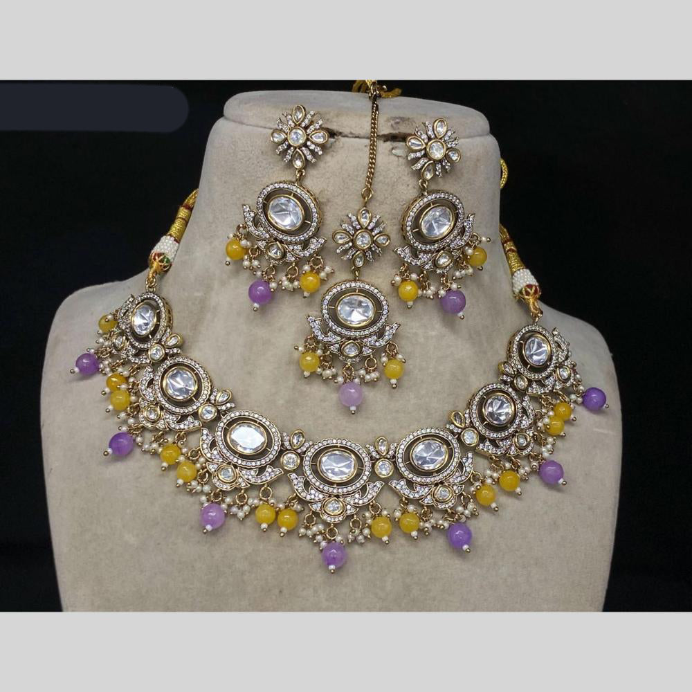 Amoliya Jewels Gold Plated Kundan Stone & Pearls Necklace Set