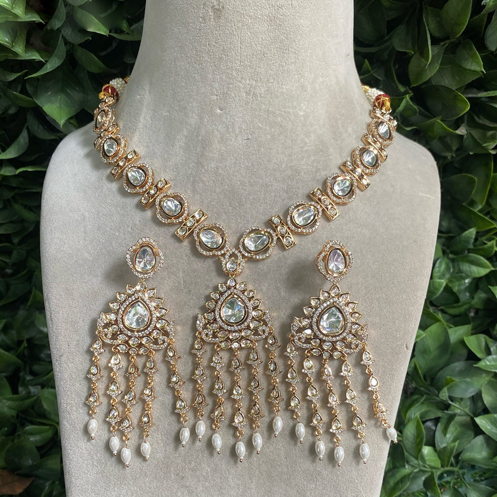 Amoliya Jewels Gold Plated Polki Kundan And Beads Necklace Set