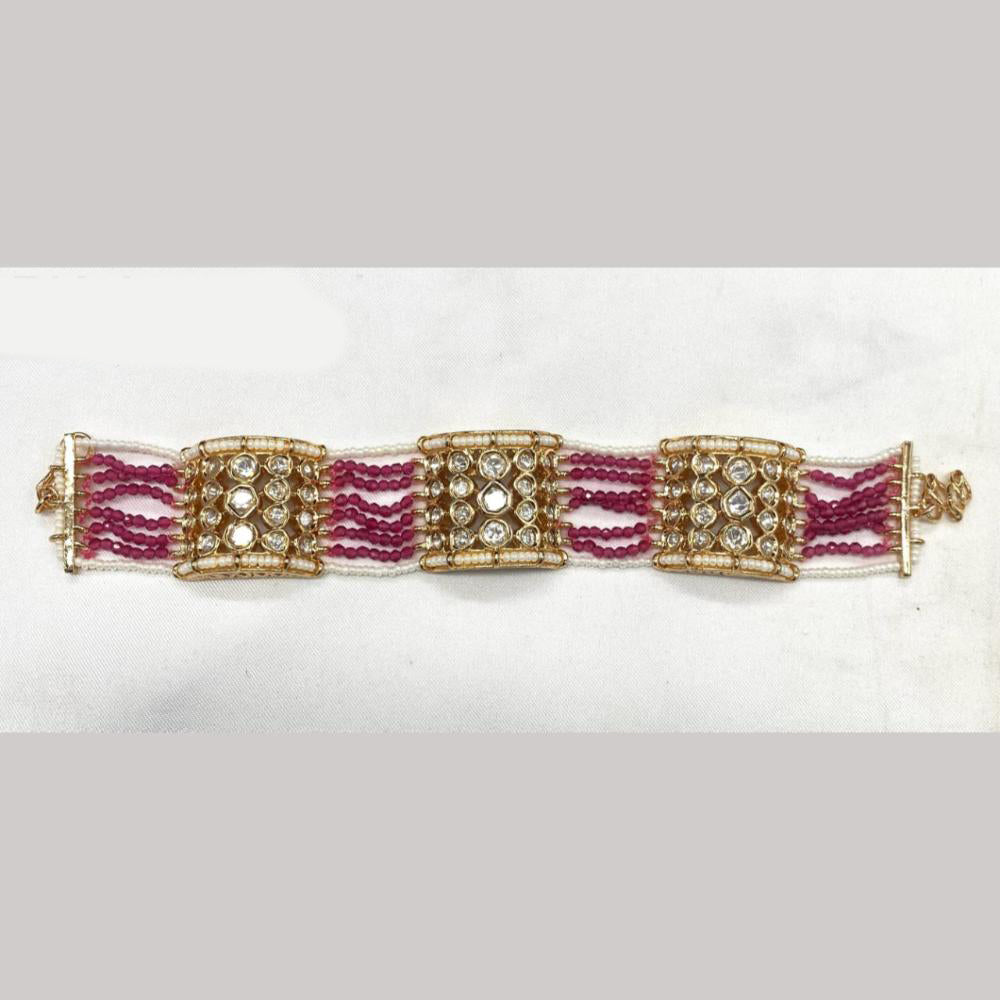 Amoliya Jewels Gold Plated Polki Kundan Stone And Pearls Adjustable Bracelet