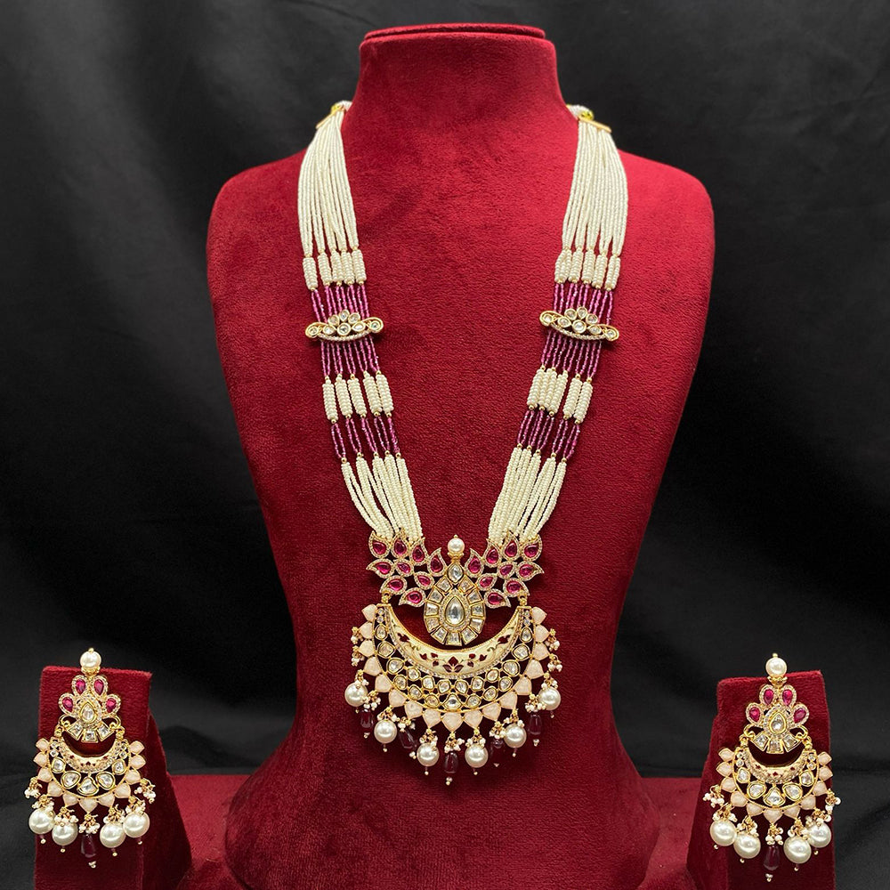 Amoliya Jewels Gold Plated Polki Kundan And Pearls Necklace Set