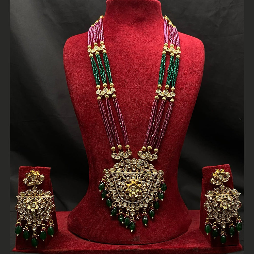 Amoliya Jewels Gold Plated Polki Kundan And Beads Necklace Set