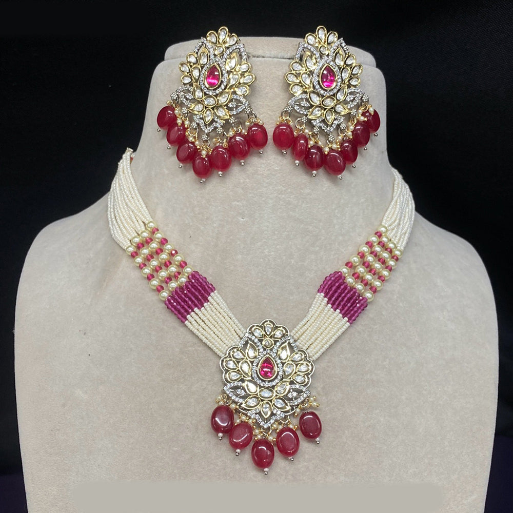 Amoliya Jewels Gold Plated Polki Kundan Pearls Necklace Set