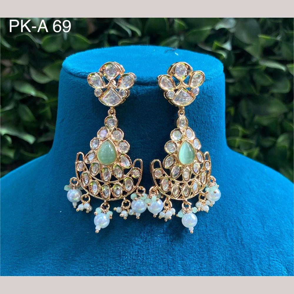 Amoliya Jewels Gold Plated Polki Kundan Stone And Pearls Dangler Earrings