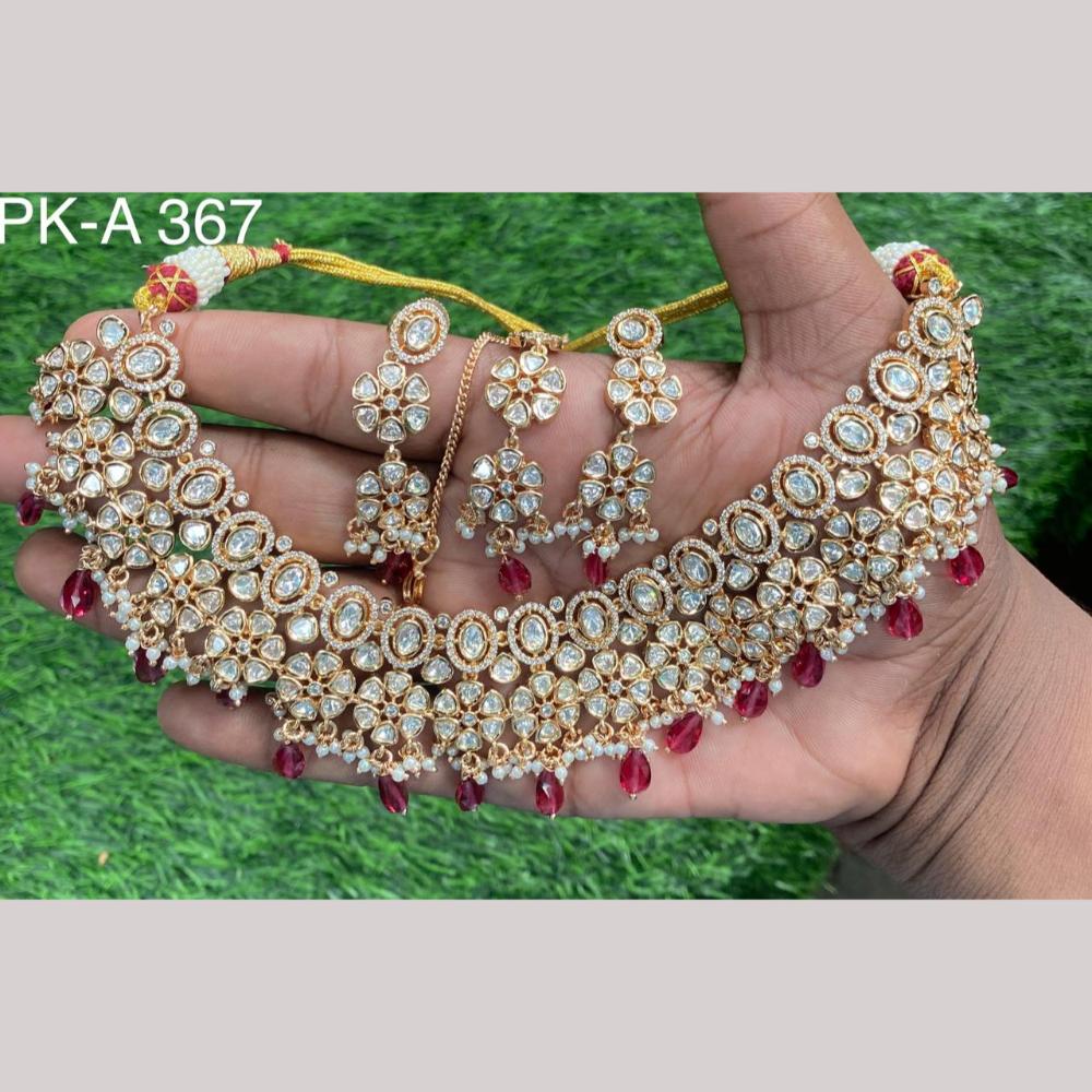 Amoliya Jewels Gold Plated Polki Kundan Stone And Beads Choker Necklace Set