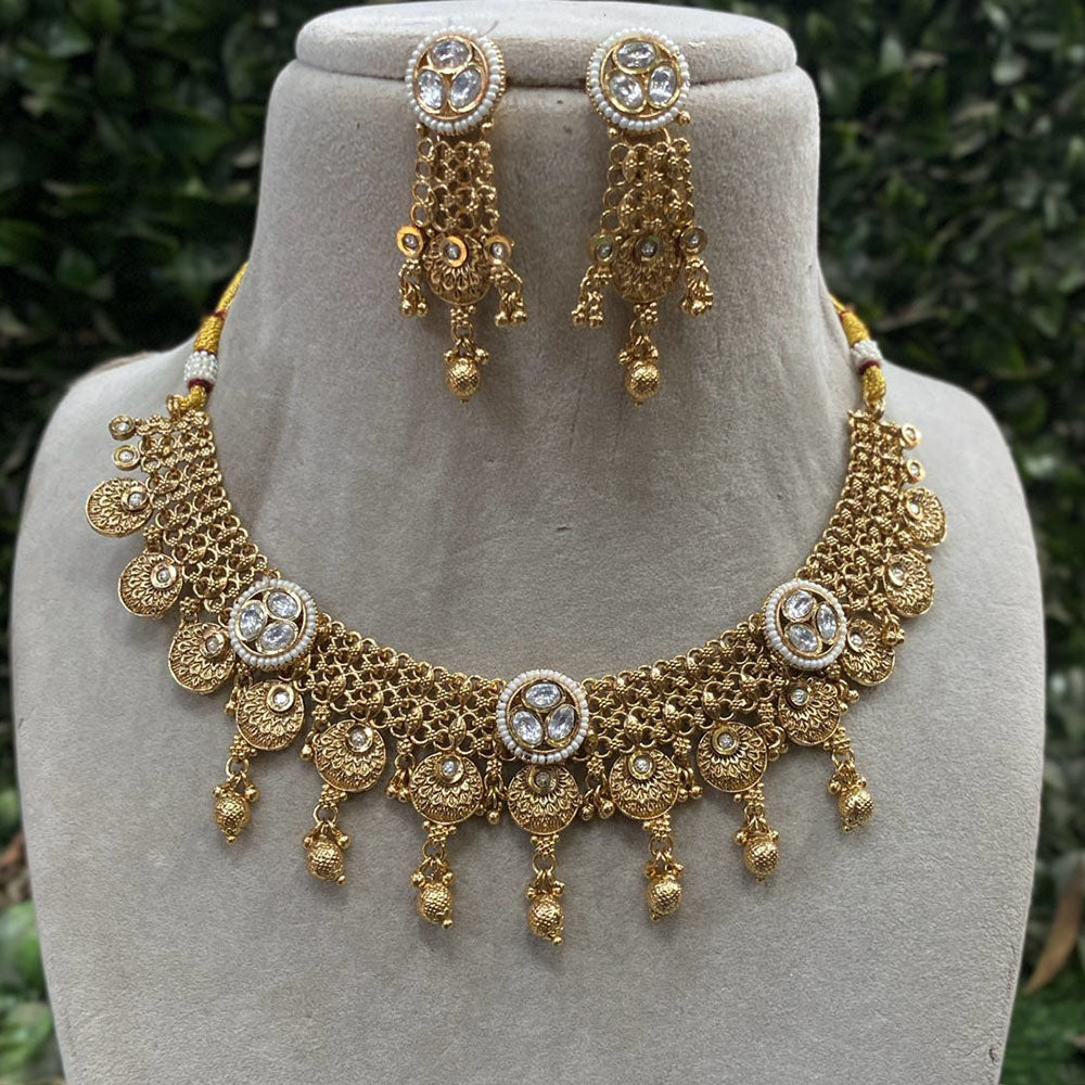 Amoliya Jewels Gold Plated Polki Kundan Stone Necklace Set