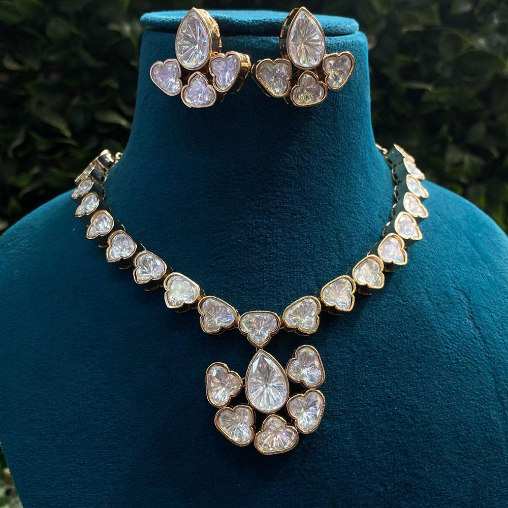 Amoliya Jewels Gold Plated Polki Kundan Stone Necklace Set