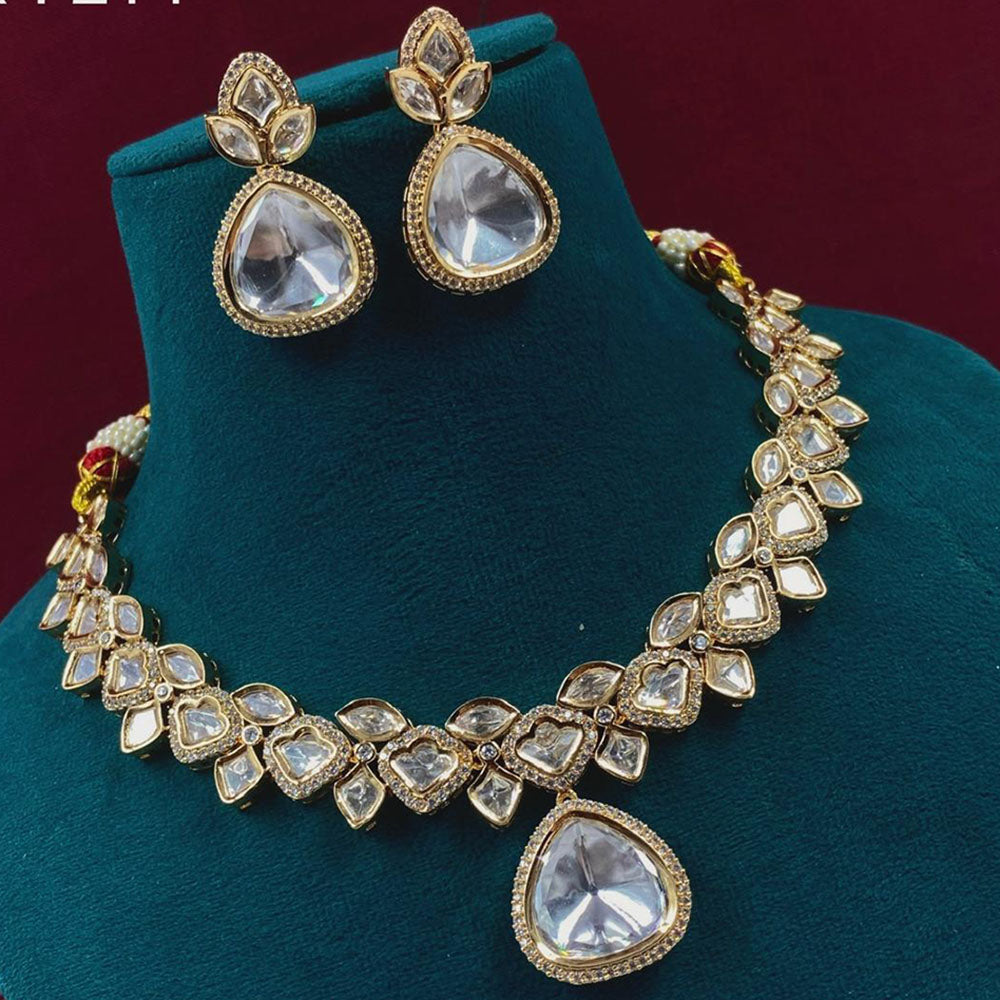 Amoliya Jewels Gold Plated Polki Kundan Stone Necklace Set