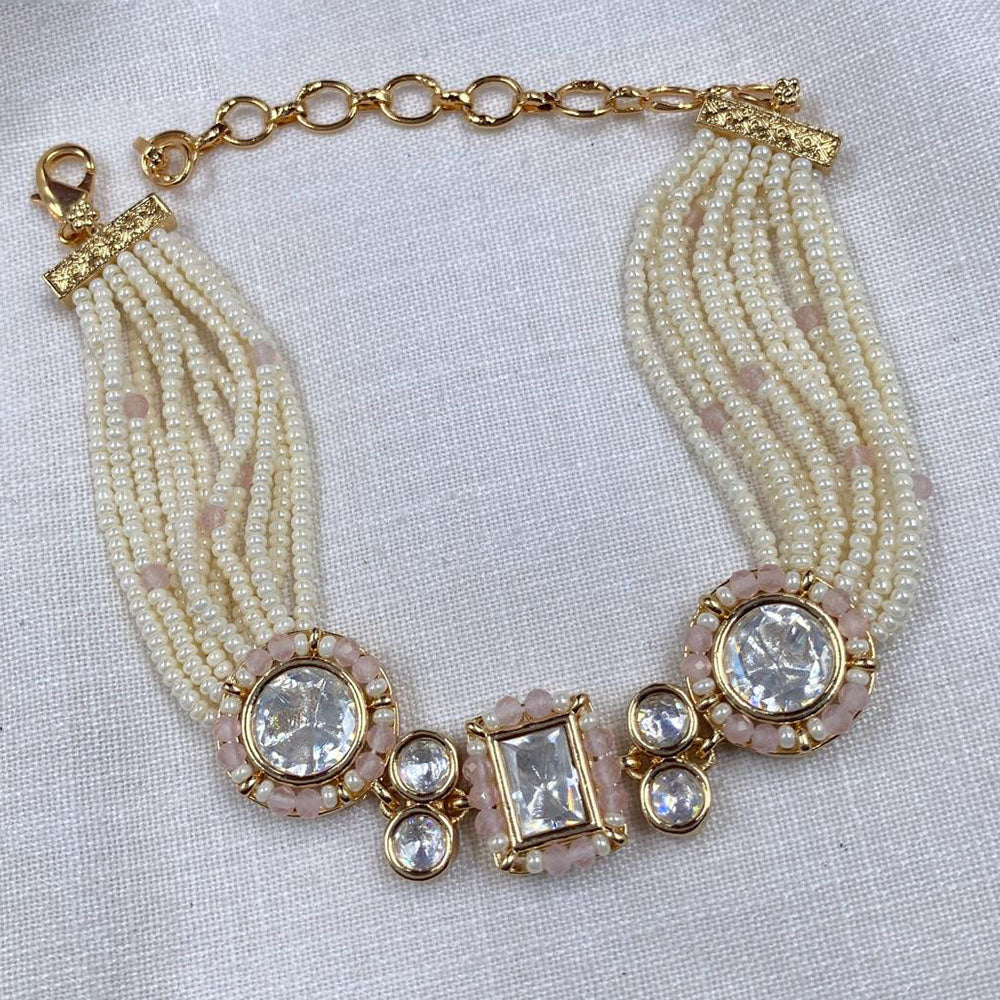 Amoliya Jewels Gold Plated Polki Kundan Stone And Pearls Choker Necklace Set