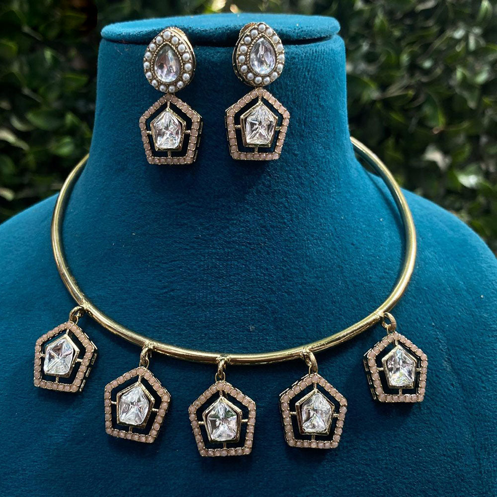 Amoliya Jewels Gold Plated Crystal Stone And Pearls Necklace Set