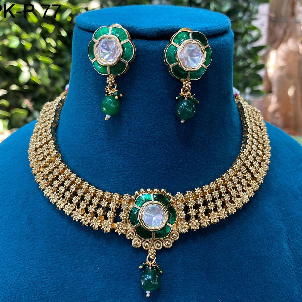 Amoliya Jewels Gold Plated Polki Kundan Stone And Meenakari Necklace Set