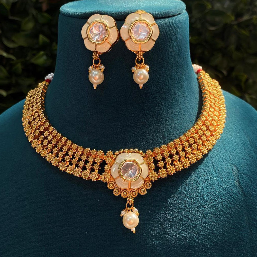 Amoliya Jewels Gold Plated Polki Kundan Stone And Meenakari Necklace Set