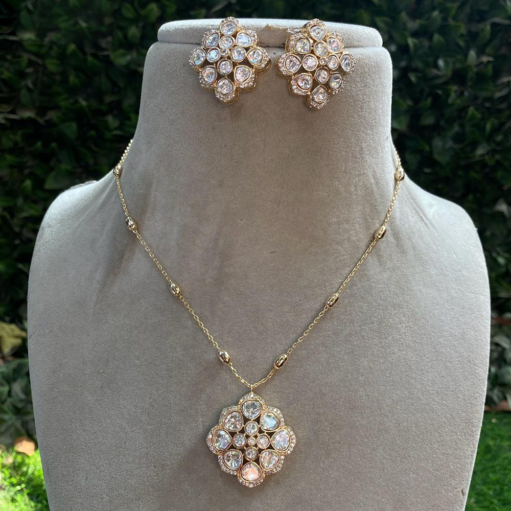 Amoliya Jewels Gold Plated Polki Kundan Stone Necklace Set