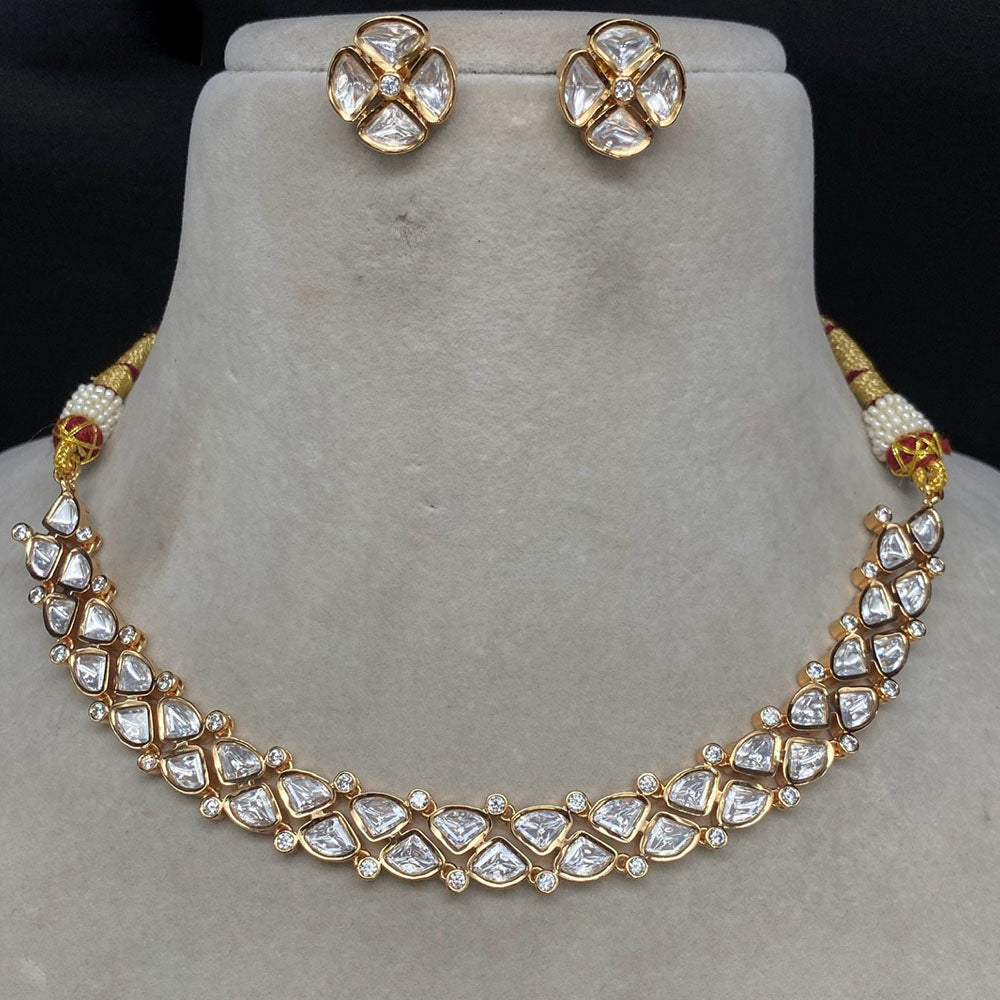 Amoliya Jewels Gold Plated Polki Kundan Stone Necklace Set