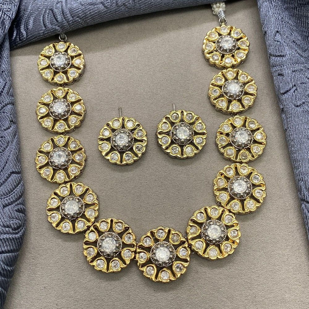 Amoliya Jewels 2 Tone Plated Polki Kundan Stone Necklace Set