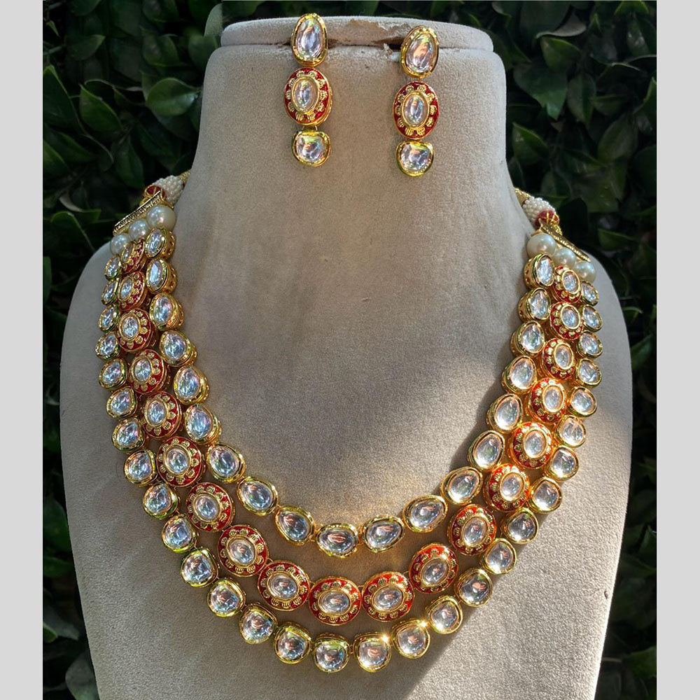 Amoliya Jewels Gold Plated Polki Kundan Stone And Meenakari Multi Layer Necklace Set
