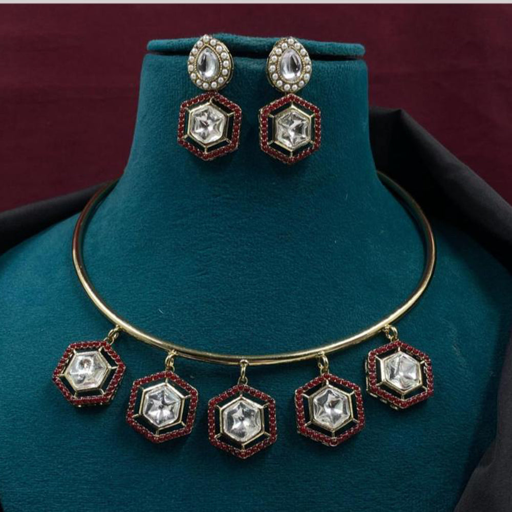 Amoliya Jewels Gold Plated Kundan Stone Necklace Set