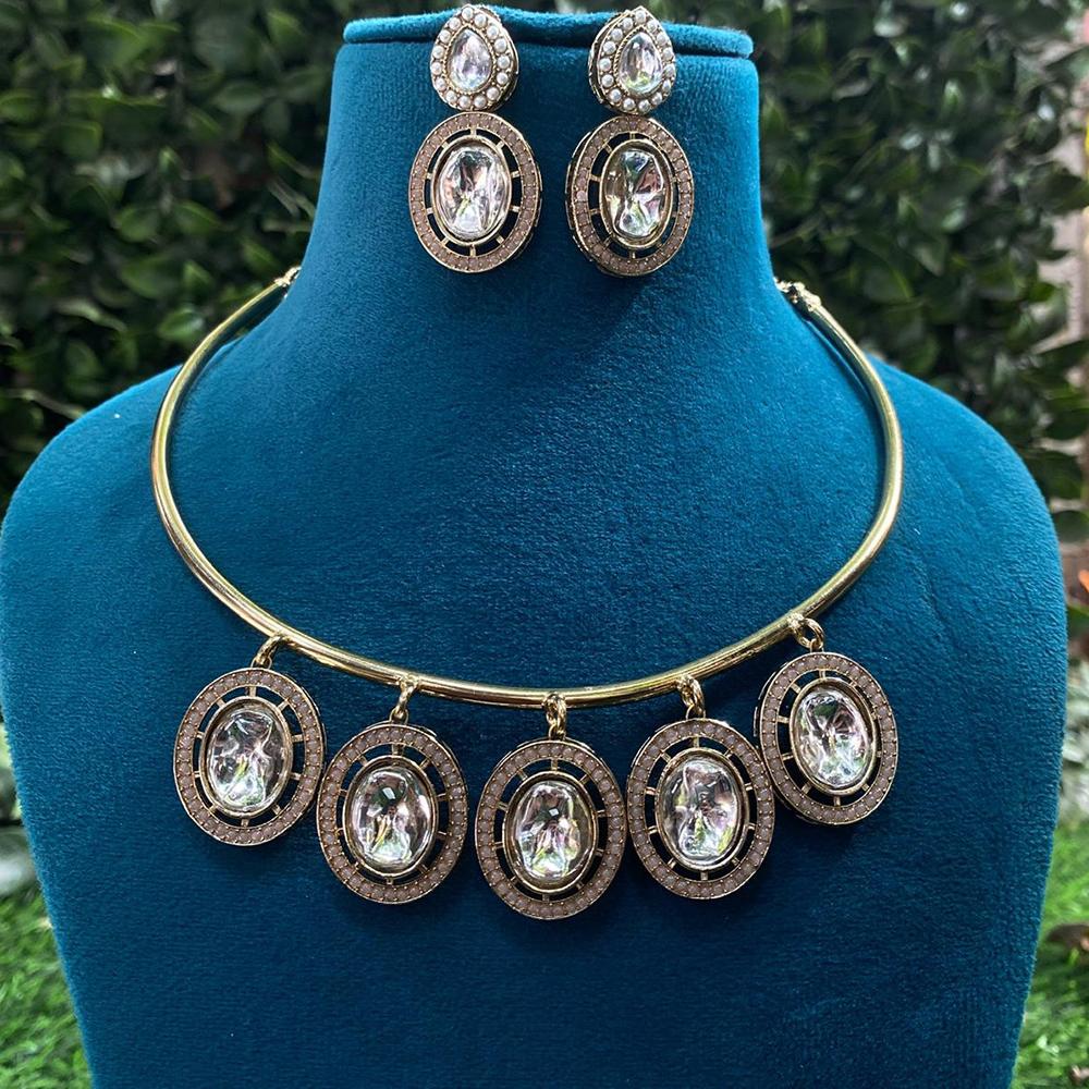 Amoliya Jewels Gold Plated Kundan Stone Necklace Set