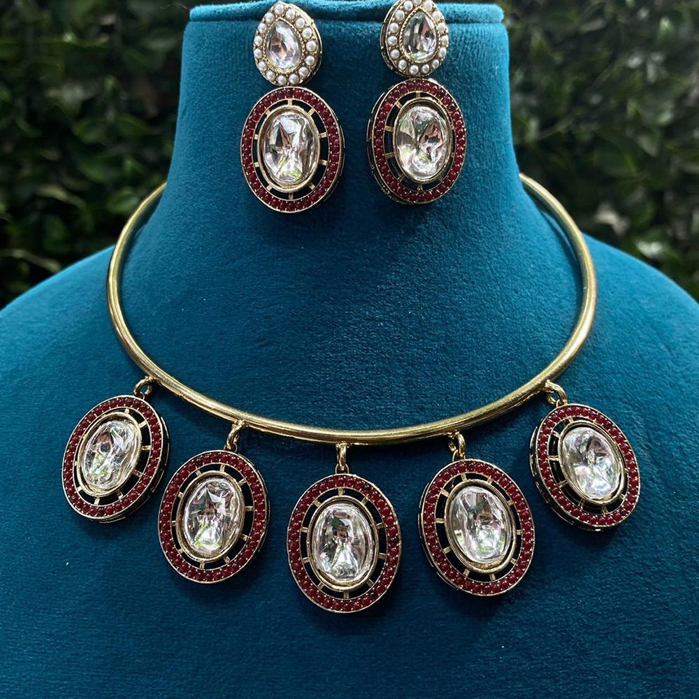 Amoliya Jewels Gold Plated Kundan Stone Necklace Set
