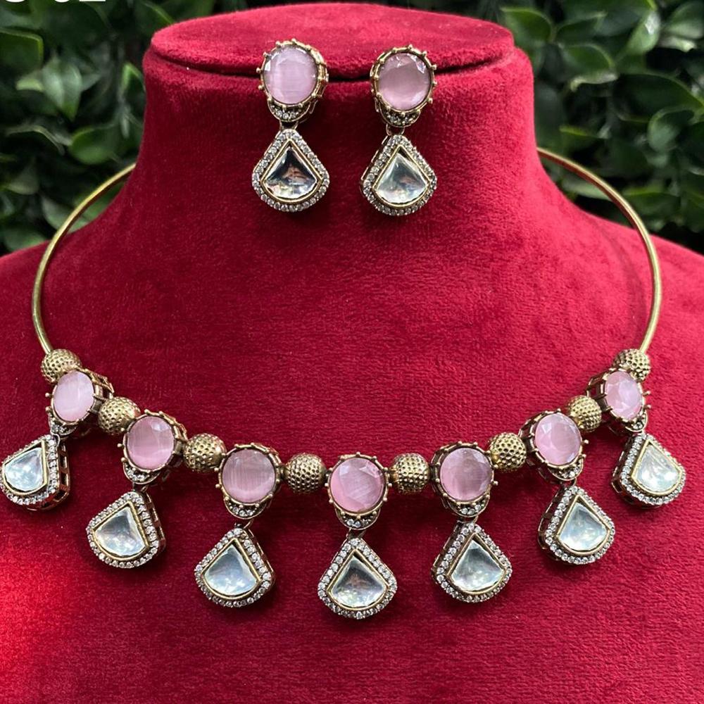 Amoliya Jewels Gold Plated Kundan Stone Necklace Set