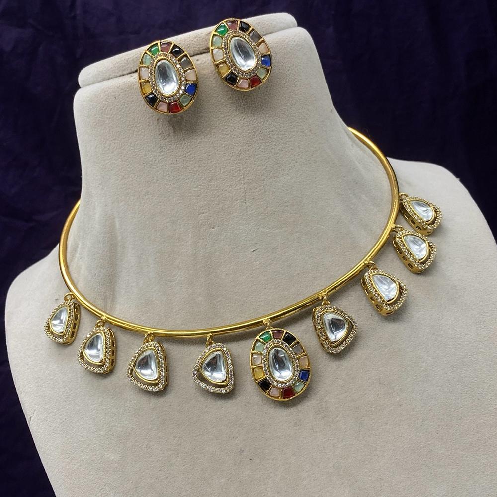 Amoliya Jewels Gold Plated Kundan Stone Necklace Set