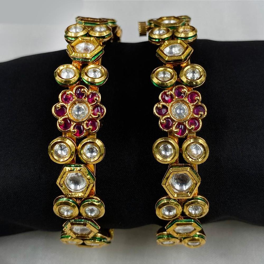 Amoliya Jewels Gold Plated Kundan Stone Openable Bangles Set