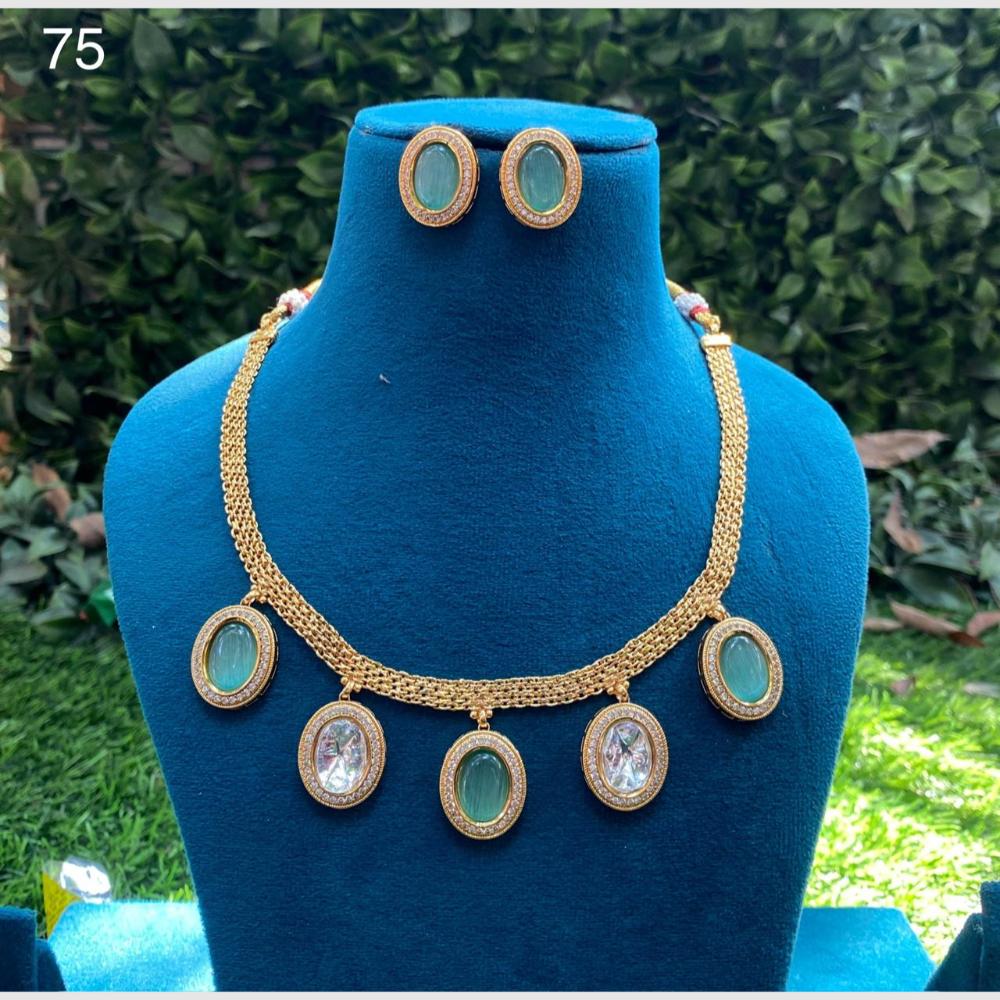 Amoliya Jewels Gold Plated Crystal Stone Necklace Set