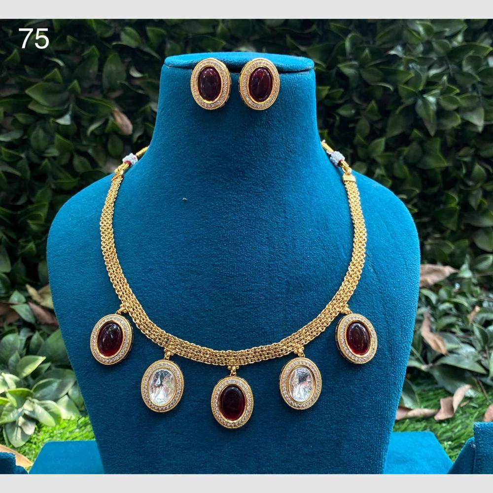 Amoliya Jewels Gold Plated Crystal Stone Necklace Set
