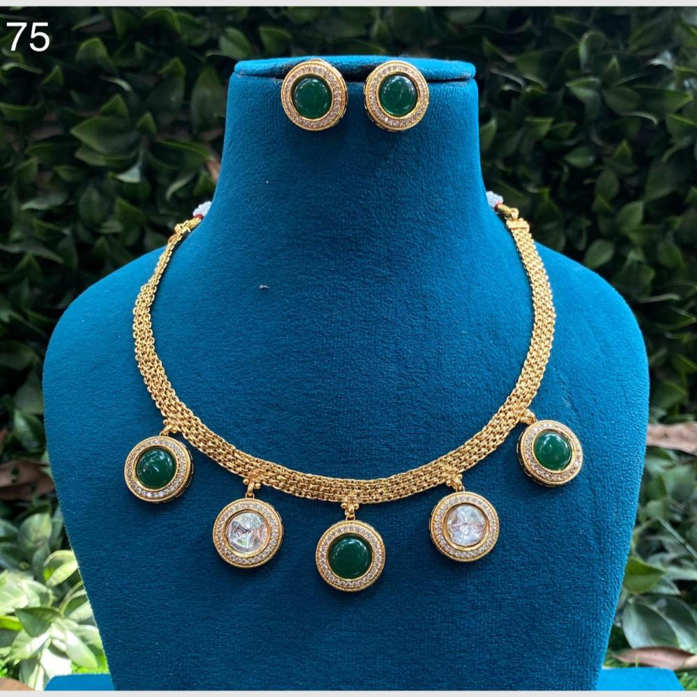 Amoliya Jewels Gold Plated Crystal Stone Necklace Set