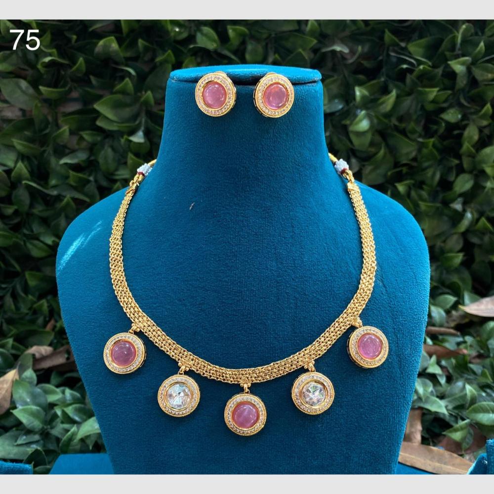 Amoliya Jewels Gold Plated Crystal Stone Necklace Set