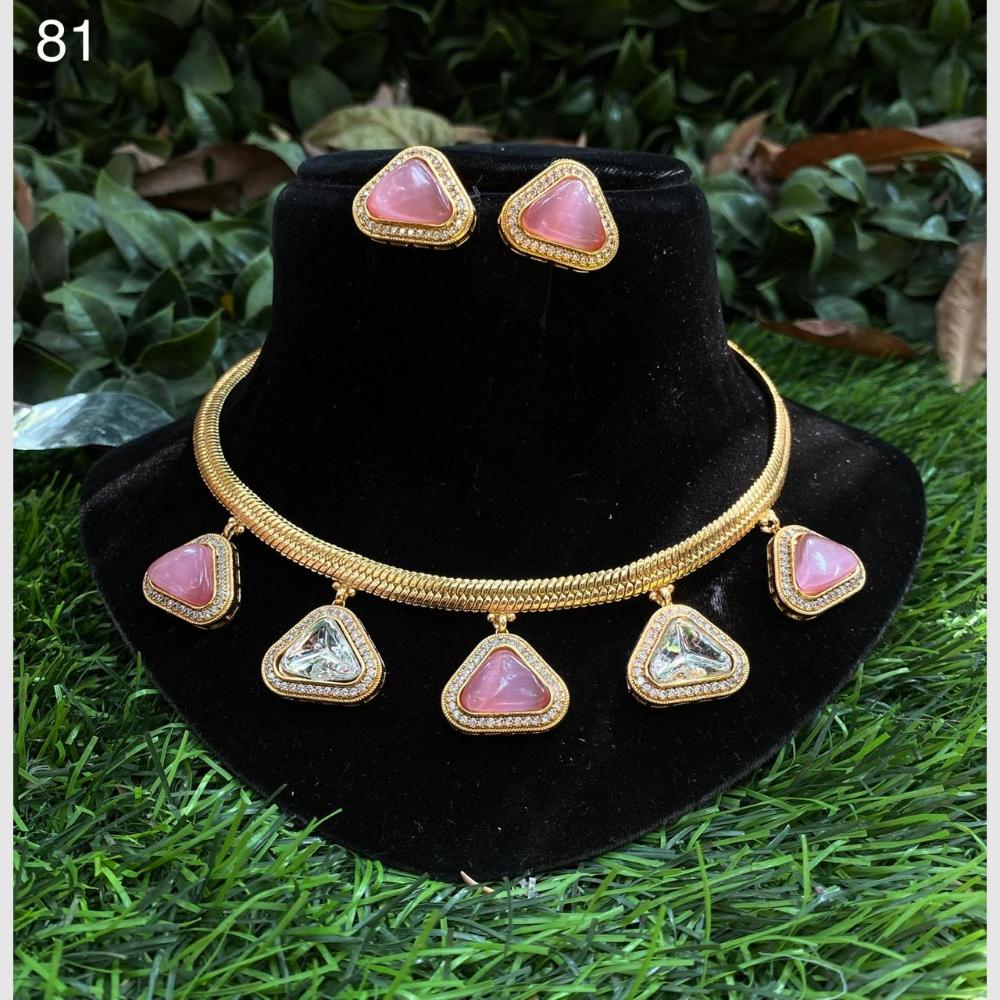 Amoliya Jewels Gold Plated Crystal Stone Necklace Set