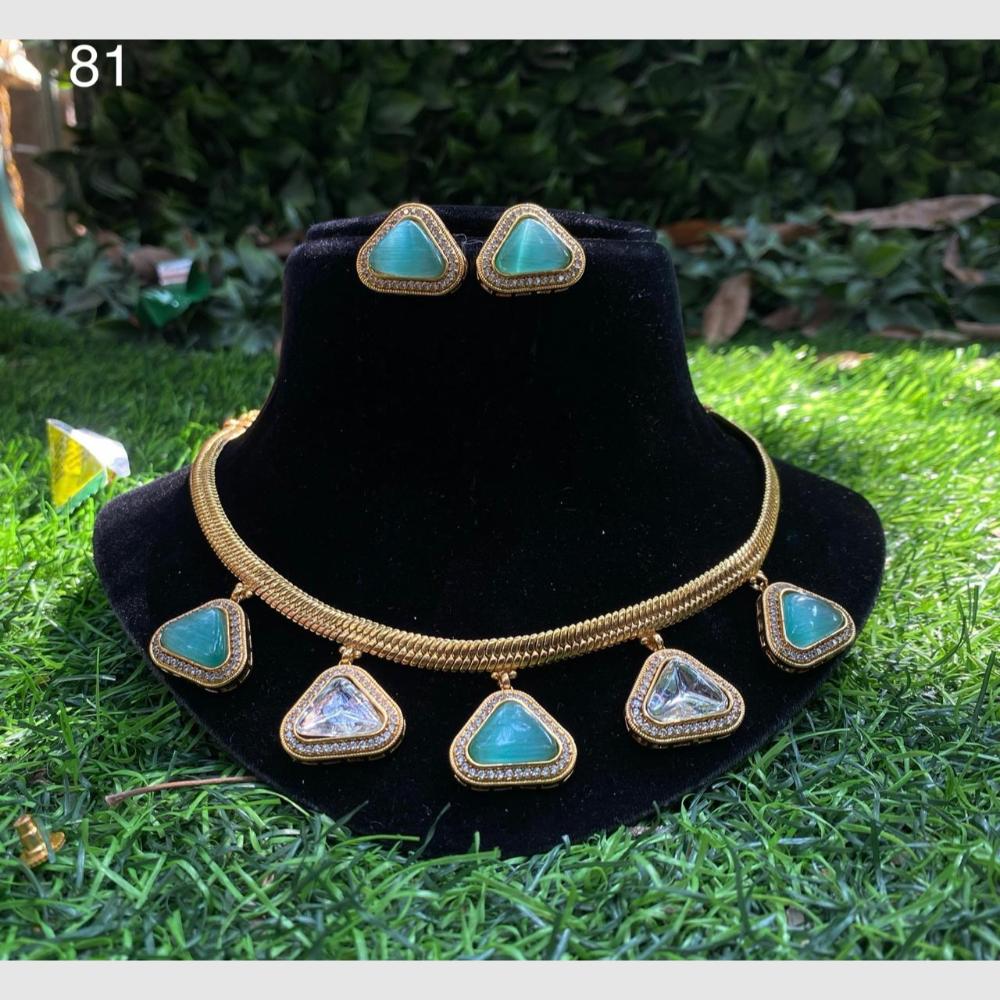 Amoliya Jewels Gold Plated Crystal Stone Necklace Set