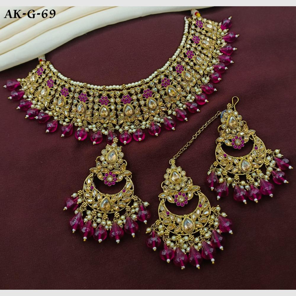 Amoliya Jewels Gold Plated Crystal Stone And Pearls Necklace Set