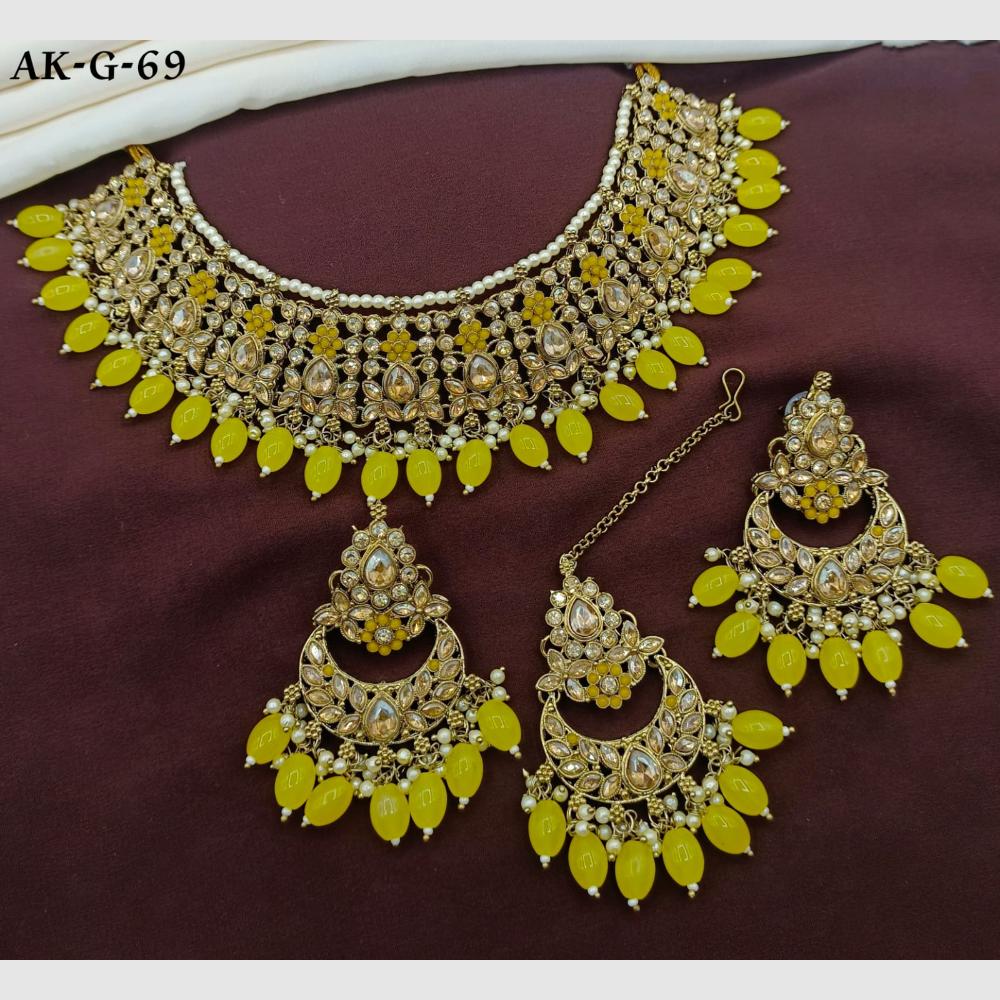 Amoliya Jewels Gold Plated Crystal Stone And Pearls Necklace Set