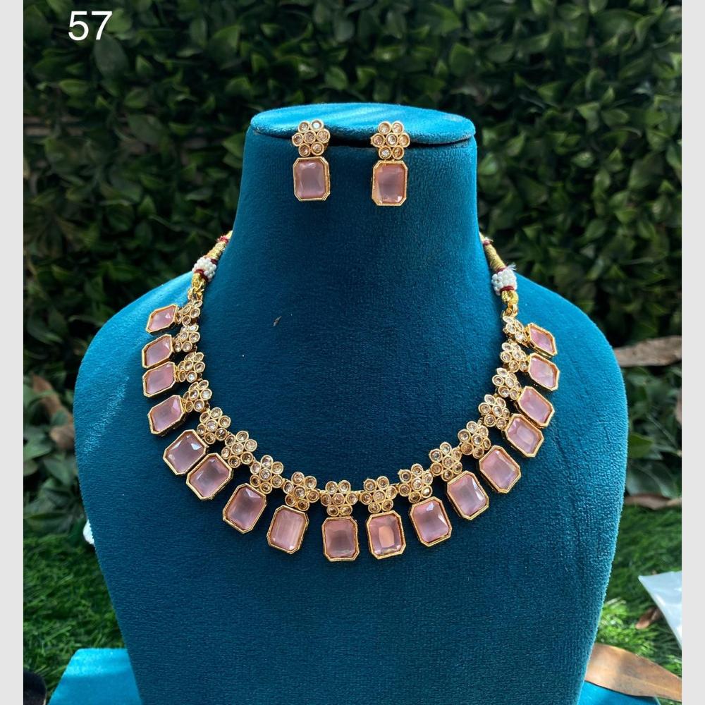 Amoliya Jewels Gold Plated Crystal Stone Necklace Set