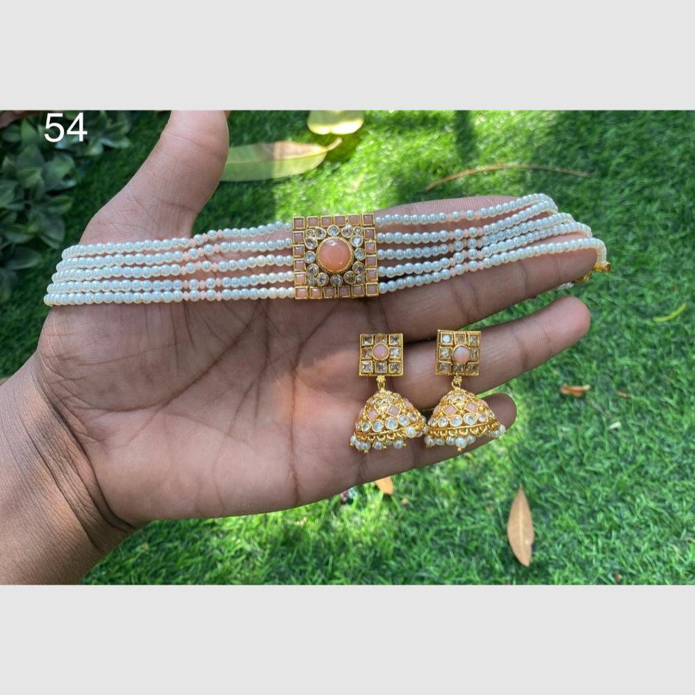 Amoliya Jewels Gold Plated Pota Stone And Pearls Choker Necklace Set