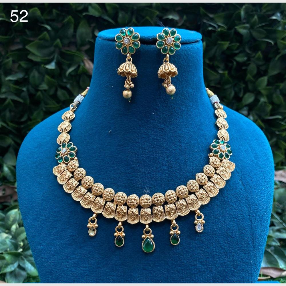 Amoliya Jewels Gold Plated Pota Stone Necklace Set
